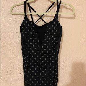 lululemon athletica Black Tank Top with Light Gray Polka Dots